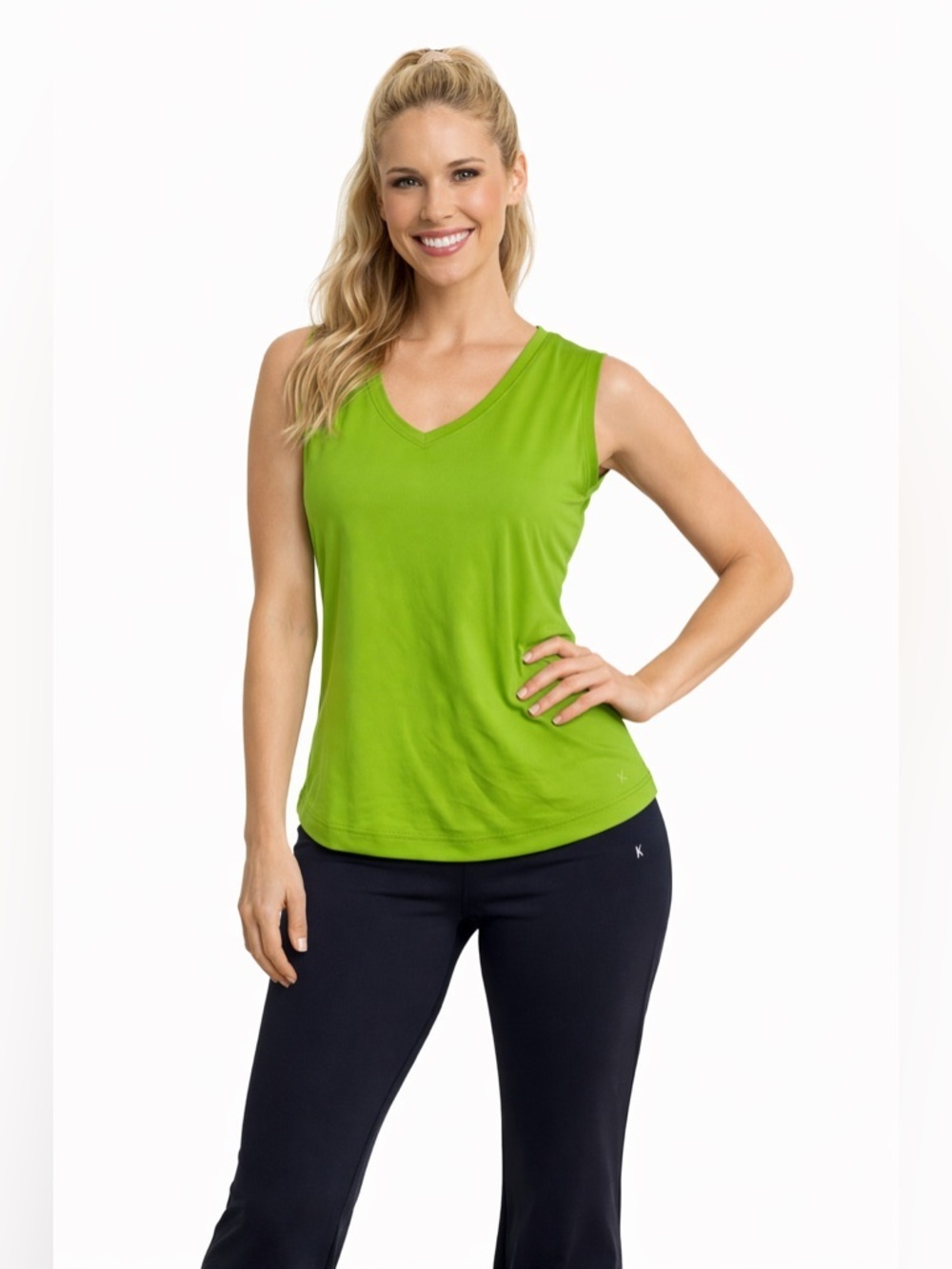 Danskin Active Tank & Capri Leggings Set Size Large Green Black Workout